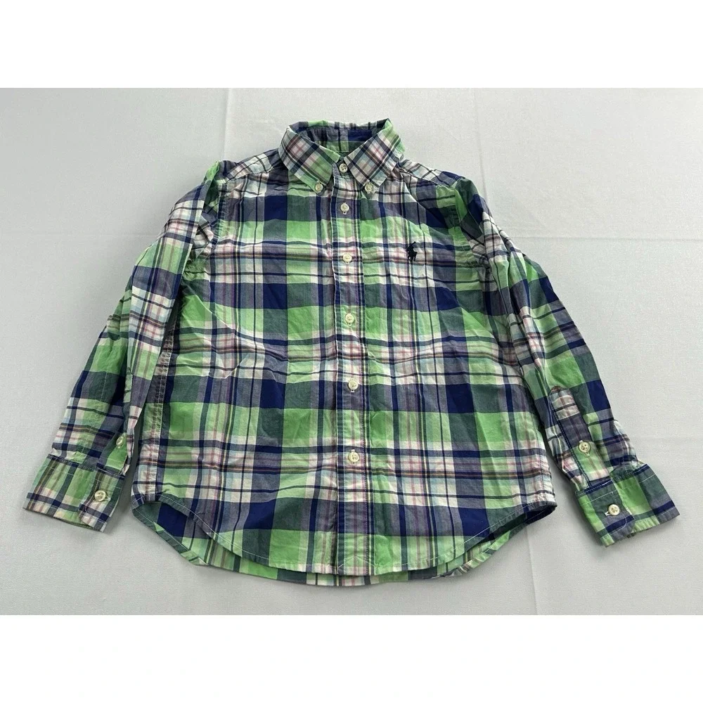Ralph Lauren Boys Size 5 Plaid Button Down Shirts Lot of 2 Natural Stretch